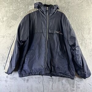 VTG Tommy Hilfiger Jacket Coat Men's XL Navy Blue 90's Y2K Spell Out Hood Zip